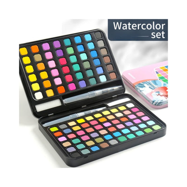 Water Paint Colour Set With Brush Metal Case Portable 60 Pcs Concentrated Block (Blue) Acrylic Paint