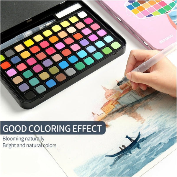 Water Paint Colour Set With Brush Metal Case Portable 60 Pcs Concentrated Block (Blue) Acrylic Paint