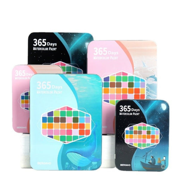 Water Paint Colour Set With Brush Metal Case Portable 60 Pcs Concentrated Block (Blue) Acrylic Paint