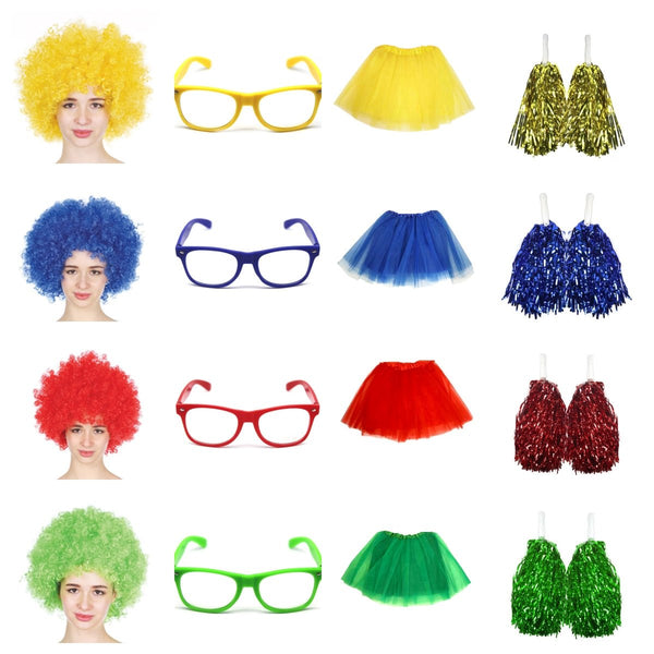 School House Carnival Colour Celebrates Kit Wig Glasses Tutus And Pom Poms Blue Wigs Facial Hair