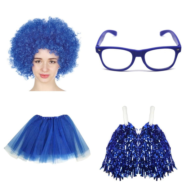 School House Carnival Colour Celebrates Kit Wig Glasses Tutus And Pom Poms Blue Wigs Facial Hair
