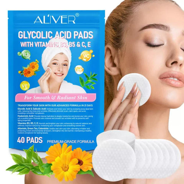 Aliver Glycolic Acid Pads With Vitamins B3b5 & Ce 40 Anti Aging Products