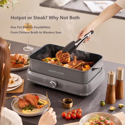 Hoper Layer Electric Hot Pot 6L Multifunctional Nonstick Cooker With Grill Boil Simmer & Fry Modes 2000W Power Square Removable Slow Cookers