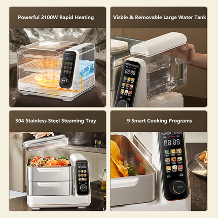 Hoper Layer Electric Food Steamer 16L Large Capacity 10 Second Start 24H Timer Independent Water Tank Electric Steamers