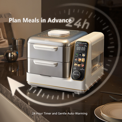 Hoper Layer Electric Food Steamer 16L Large Capacity 10 Second Start 24H Timer Independent Water Tank Electric Steamers