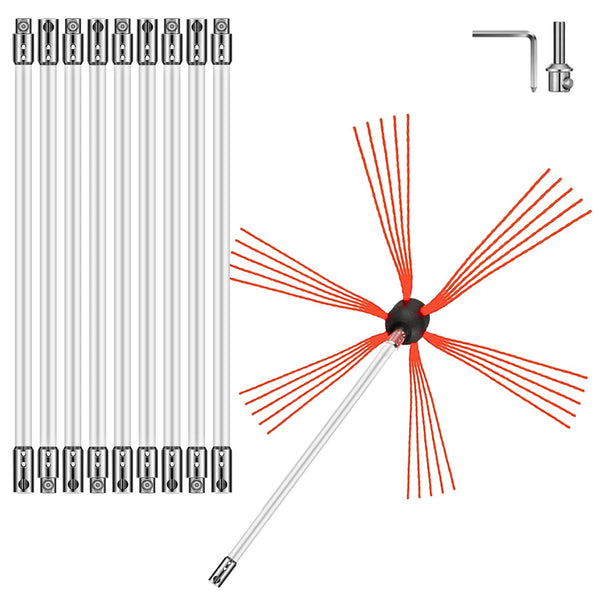 Vevor Chimney Sweep Kit 33Ft Cleaning Nylon Sooteater Flexible Brush Head Sweeping Easy Connecting With 10 White Rods Mops Brooms & Scrubbers