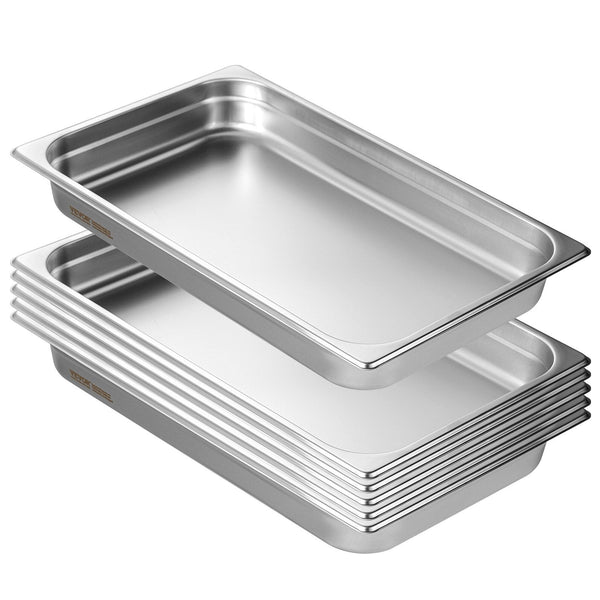 Vevor 6 Pack Hotel Pans Full Size Anti Jam Steam 0.8Mm Thick Stainless Steel Restaurant Table 2.5 Inch Deep Commercial Catering Storage Food For Indus