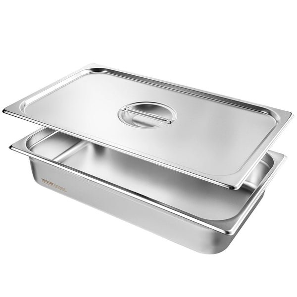 Vevor 4 Pack Hotel Pans Full Size Anti Jam Steam With Lid 0.8Mm Thick Stainless Steel Table Inch Deep Commercial Catering Storage Food For Industrial