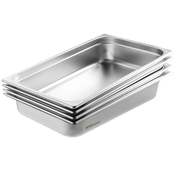 Vevor 4 Pack Hotel Pans Full Size Anti Jam Steam With Lid 0.8Mm Thick Stainless Steel Table Inch Deep Commercial Catering Storage Food For Industrial