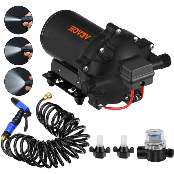 Vevor Rv Water Pump 5.3 Gpm 5.5 Gallons Per Minute 12V Automatic 70 Psi Diaphragm With 25 Foot Coiled Hose Washdown Pumps For Boats Caravan Marine Yac
