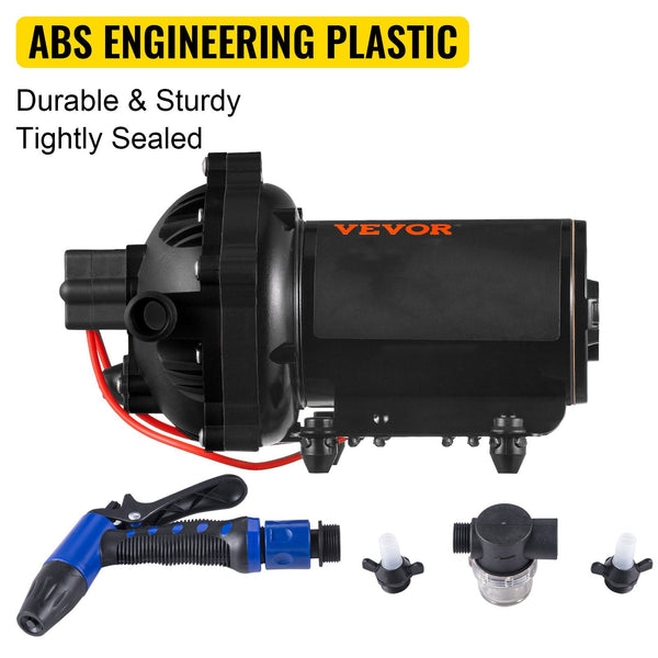 Vevor Rv Water Pump 5.3 Gpm 5.5 Gallons Per Minute 12V Automatic 70 Psi Diaphragm With 25 Foot Coiled Hose Washdown Pumps For Boats Caravan Marine Yac