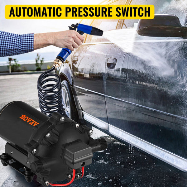 Vevor Rv Water Pump 5.3 Gpm 5.5 Gallons Per Minute 12V Automatic 70 Psi Diaphragm With 25 Foot Coiled Hose Washdown Pumps For Boats Caravan Marine Yac