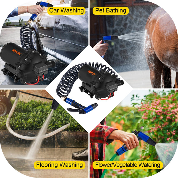 Vevor Rv Water Pump 5.3 Gpm 5.5 Gallons Per Minute 12V Automatic 70 Psi Diaphragm With 25 Foot Coiled Hose Washdown Pumps For Boats Caravan Marine Yac