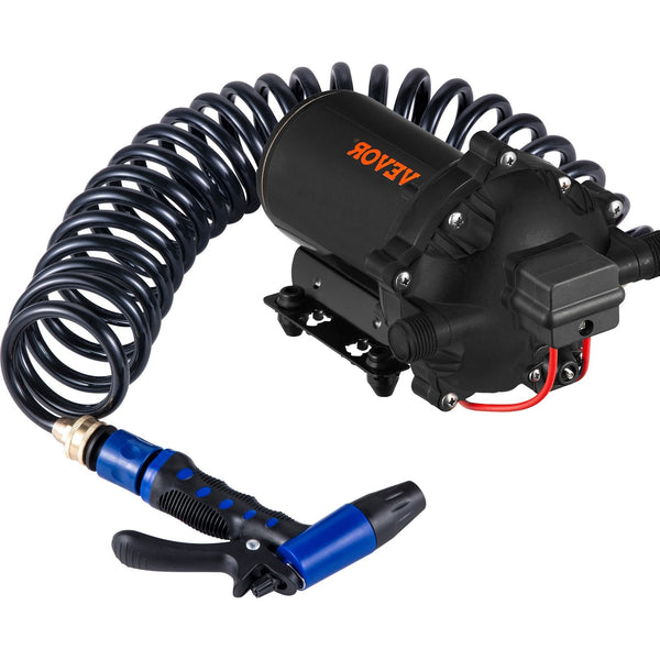 Vevor Rv Water Pump 5.3 Gpm 5.5 Gallons Per Minute 12V Automatic 70 Psi Diaphragm With 25 Foot Coiled Hose Washdown Pumps For Boats Caravan Marine Yac