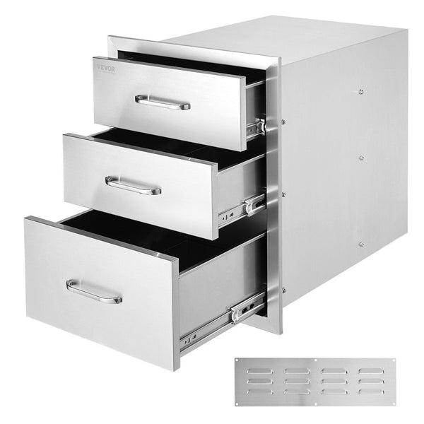18X23 Inch Outdoor Kitchen Stainless Steel Triple Access Bbq Drawers With Chrome Handle Barbecue Accessories