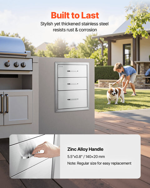 18X23 Inch Outdoor Kitchen Stainless Steel Triple Access Bbq Drawers With Chrome Handle Barbecue Accessories