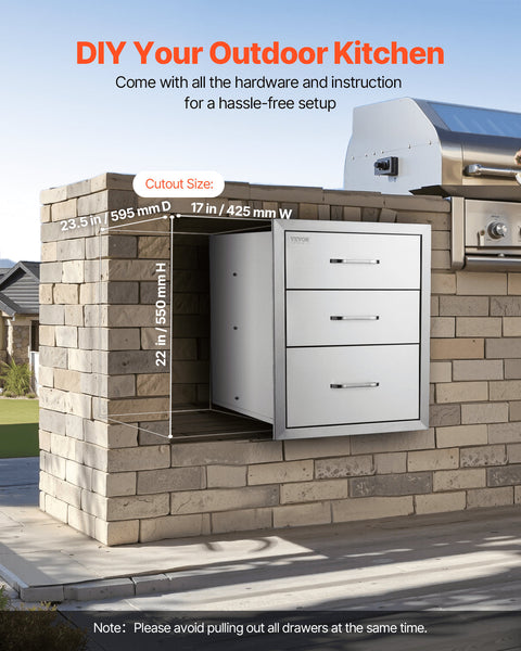 18X23 Inch Outdoor Kitchen Stainless Steel Triple Access Bbq Drawers With Chrome Handle Barbecue Accessories