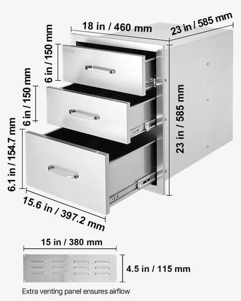 18X23 Inch Outdoor Kitchen Stainless Steel Triple Access Bbq Drawers With Chrome Handle Barbecue Accessories