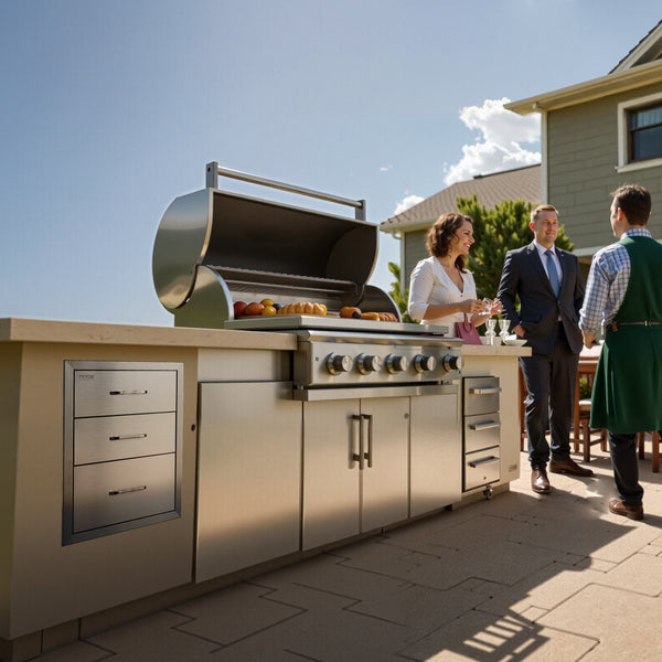 18X23 Inch Outdoor Kitchen Stainless Steel Triple Access Bbq Drawers With Chrome Handle Barbecue Accessories