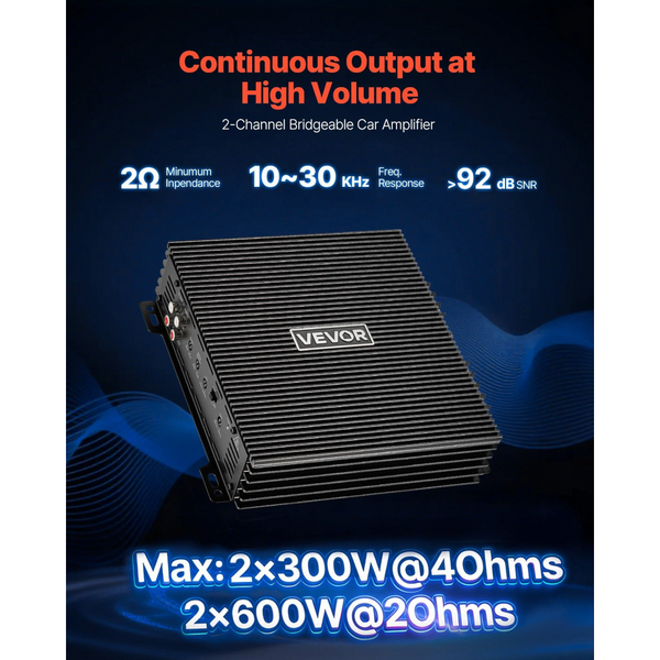 Car Audio Amplifier 2 Channel Bridgeable Full Range Class Ab Stereo Max. X 300W At 4 Ohms / 600W High Output For Suvs Pickups And Off Road Vehicles Ot