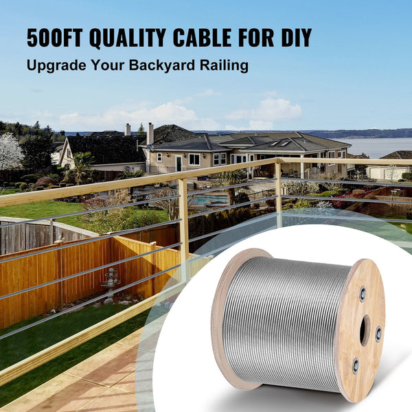 1/8 Stainless Steel Cable Railing 500Ft Wire Rope 316 Marine Grade Braided Aircraft 7X7 Strands Construction For Deck Balusters Stair Handrail Porch F