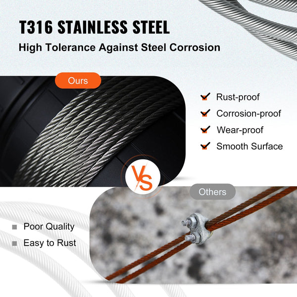 1/8 Stainless Steel Cable Railing 500Ft Wire Rope 316 Marine Grade Braided Aircraft 7X7 Strands Construction For Deck Balusters Stair Handrail Porch F