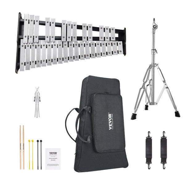 Vevor 32 Note Glockenspiel Xylophone Bell Kit Professional Percussion Instrument Set With Mallets Drum Sticks Music Stand Adjustable And Carrying Bag
