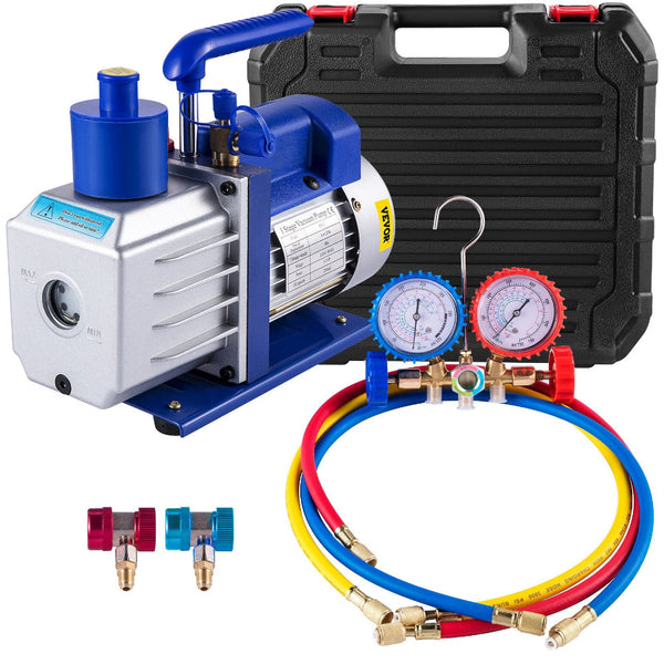 Vevor Vacuum Pump 4.8Cfm 1/3Hp Air Hvac A/C Refrigerant Rotary Vane Single Stage Valve Ac Manifold Gauge Set (4.8Cfm1/3Hp) Other Pumps