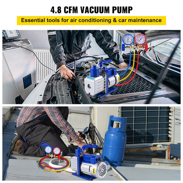 Vevor Vacuum Pump 4.8Cfm 1/3Hp Air Hvac A/C Refrigerant Rotary Vane Single Stage Valve Ac Manifold Gauge Set (4.8Cfm1/3Hp) Other Pumps