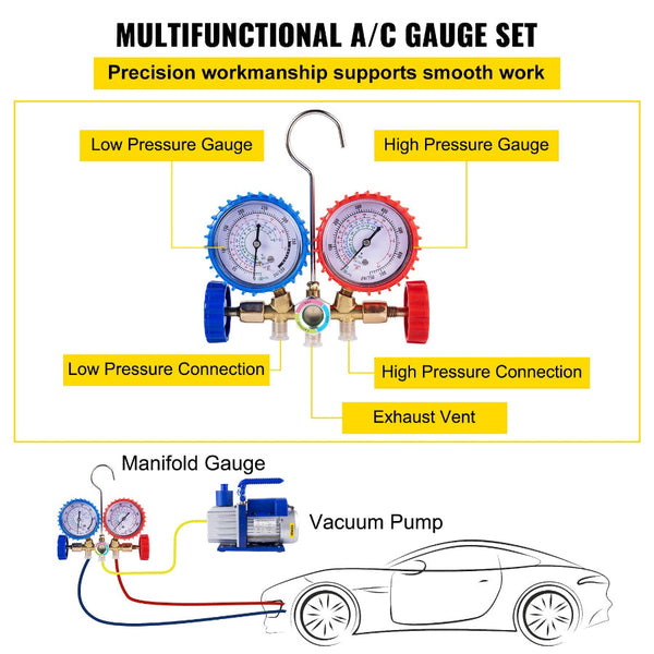 Vevor Vacuum Pump 4.8Cfm 1/3Hp Air Hvac A/C Refrigerant Rotary Vane Single Stage Valve Ac Manifold Gauge Set (4.8Cfm1/3Hp) Other Pumps