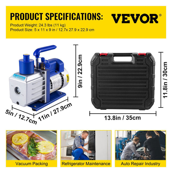 Vevor Vacuum Pump 4.8Cfm 1/3Hp Air Hvac A/C Refrigerant Rotary Vane Single Stage Valve Ac Manifold Gauge Set (4.8Cfm1/3Hp) Other Pumps
