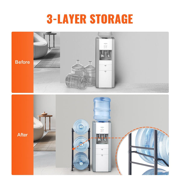 3 Tiers Water Jug Holder 5 Gallon Bottle Single Row Rack For Bottles Heavy Duty Kitchen Office Living Room Black Water Bottles & Vacuum Flasks