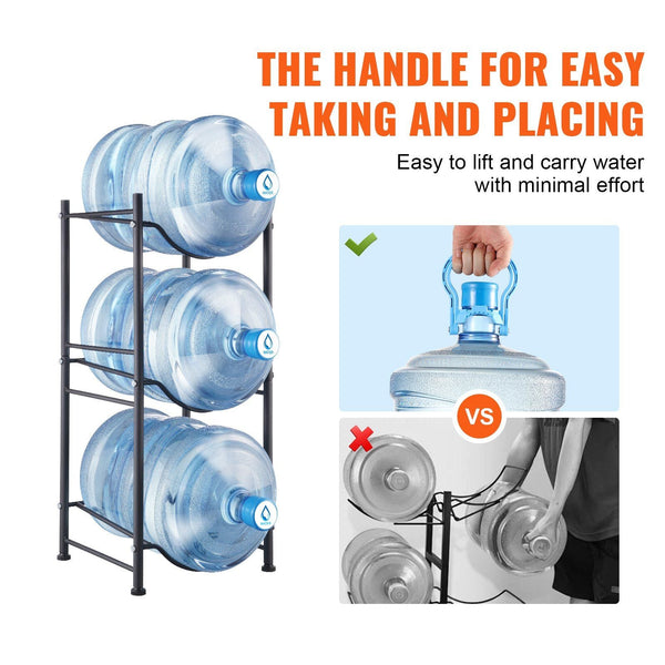 3 Tiers Water Jug Holder 5 Gallon Bottle Single Row Rack For Bottles Heavy Duty Kitchen Office Living Room Black Water Bottles & Vacuum Flasks