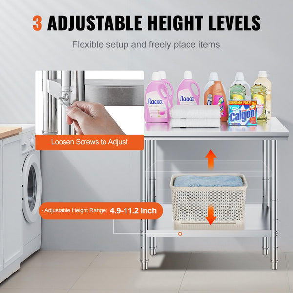 Vevor 910X610mm Stainless Steel Kitchen Bench Commercial Work Food Prep Table Kitchen Benchtops