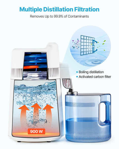 6L Water Distiller Home Countertop Purifier Machine 900W Plastic Container Water Filters