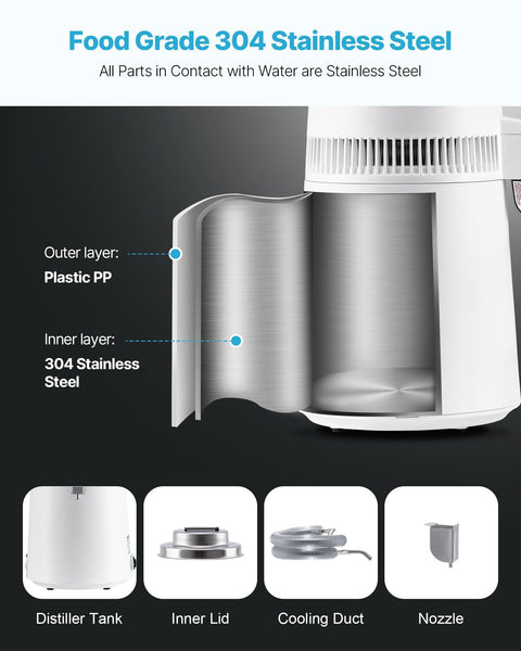 6L Water Distiller Home Countertop Purifier Machine 900W Plastic Container Water Filters