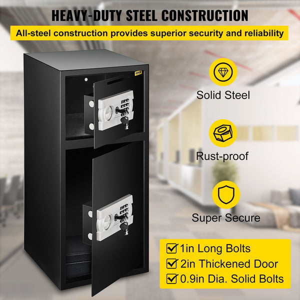 Large Double Door Security Safe Box 2.6 Cubic Feet Steel Strong With Digital Lock For Money Gun Jewelry Black Safes