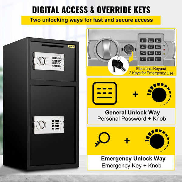 Large Double Door Security Safe Box 2.6 Cubic Feet Steel Strong With Digital Lock For Money Gun Jewelry Black Safes