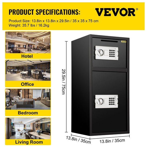 Large Double Door Security Safe Box 2.6 Cubic Feet Steel Strong With Digital Lock For Money Gun Jewelry Black Safes