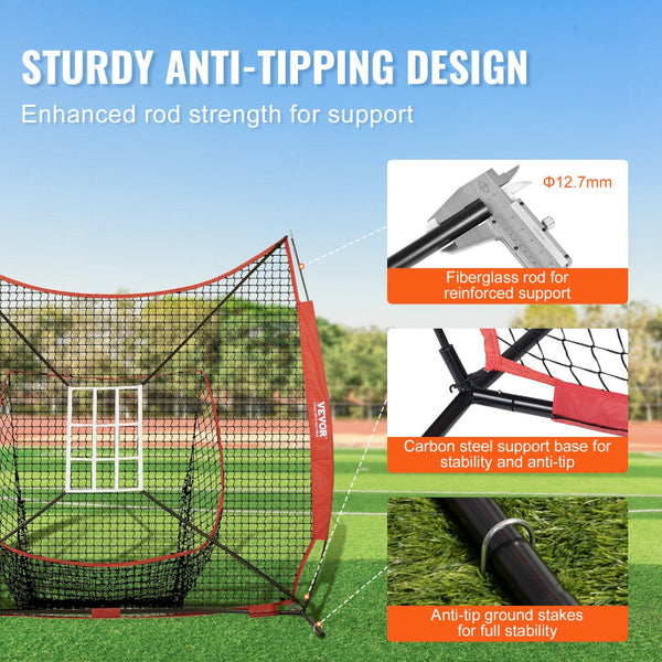 7X7 Ft Baseball Softball Practice Net Portable Training For Hitting Catching Pitching Backstop Equipment With Bow Frame Carry Bag Strike Zone 12 Balls