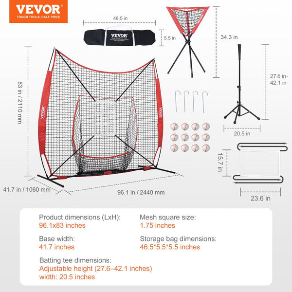 7X7 Ft Baseball Softball Practice Net Portable Training For Hitting Catching Pitching Backstop Equipment With Bow Frame Carry Bag Strike Zone 12 Balls