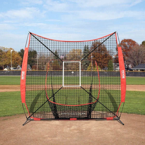 7X7 Ft Baseball Softball Practice Net Portable Training For Hitting Catching Pitching Backstop Equipment With Bow Frame Carry Bag Strike Zone 12 Balls