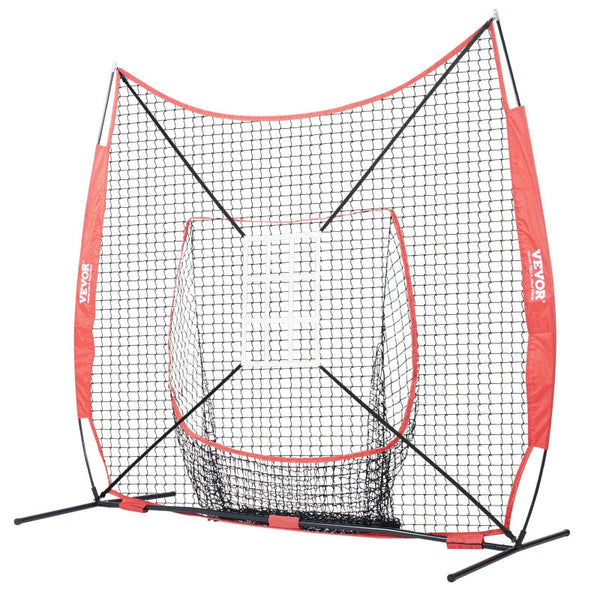 7X7 Ft Baseball Softball Practice Net Portable Training For Hitting Catching Pitching Backstop Equipment With Bow Frame Carry Bag Strike Zone 12 Balls