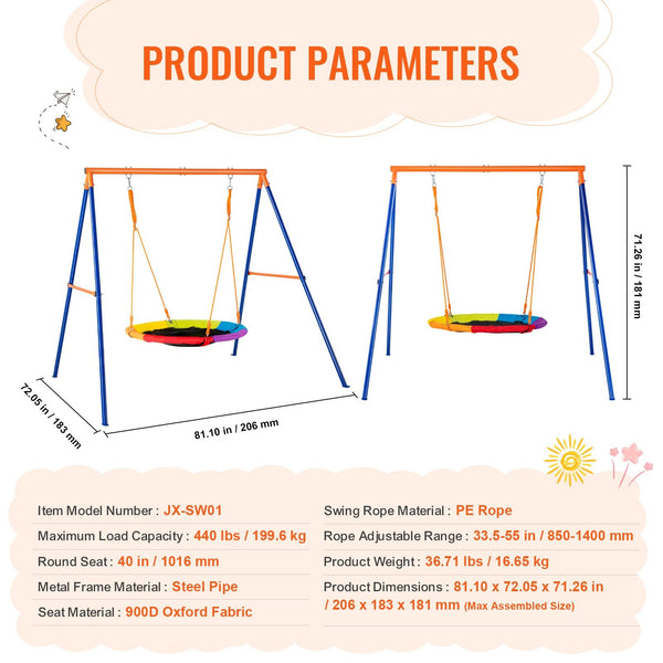 Swing Sets For Backyard 40In Saucer Seat A Frame Metal Stand 440Lbs Swing Seats