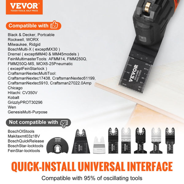 Vevor 30Pcs Multi Tool Blades Kits Universal Quick Release Oscillating Saw 8 Types Wood Metal Plastic Fit Dewalt Bosch Milwaukee Hitachi Chicago Craft