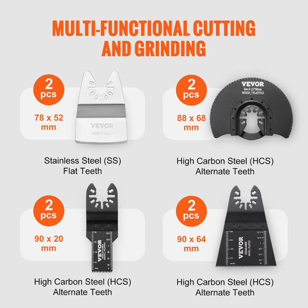 Vevor 30Pcs Multi Tool Blades Kits Universal Quick Release Oscillating Saw 8 Types Wood Metal Plastic Fit Dewalt Bosch Milwaukee Hitachi Chicago Craft
