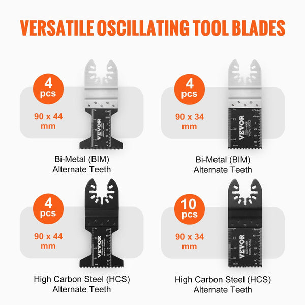 Vevor 30Pcs Multi Tool Blades Kits Universal Quick Release Oscillating Saw 8 Types Wood Metal Plastic Fit Dewalt Bosch Milwaukee Hitachi Chicago Craft