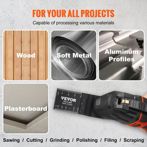 Vevor 30Pcs Multi Tool Blades Kits Universal Quick Release Oscillating Saw 8 Types Wood Metal Plastic Fit Dewalt Bosch Milwaukee Hitachi Chicago Craft