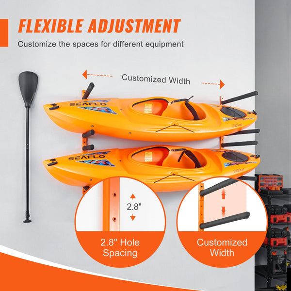 Vevor Wall Mounted Kayak Storage Rack 4 Capacity Adjustable Padded Arms Kayak Storage Racks