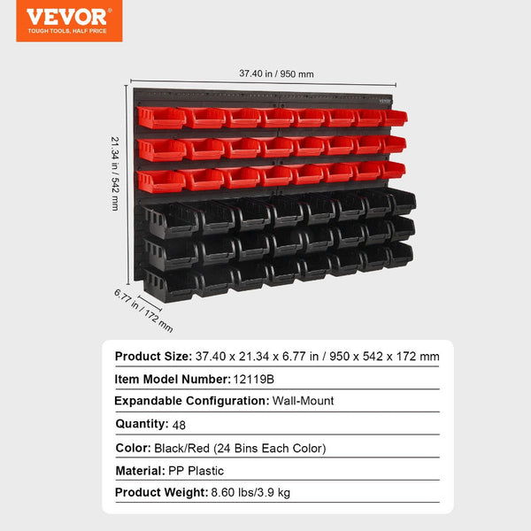 Wall Mounted Storage Bins 48 Parts Rack Organizer Garage Plastic Shop Tool With Panels For Nuts Bolts Screws Nails Beads Buttons Other Small Black And